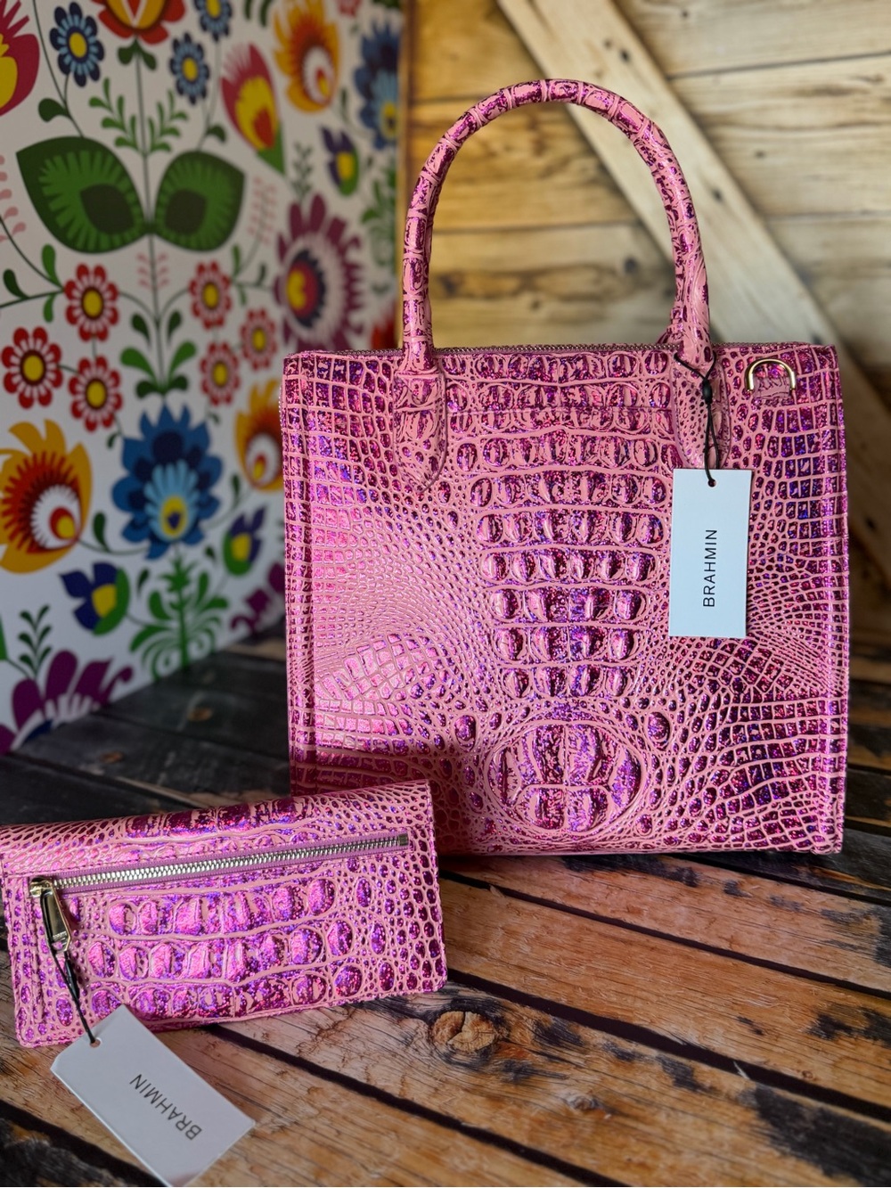 Last SET Brahmin Caroline Empower Melbourne Leather bag PINK & Ady wallet NWT